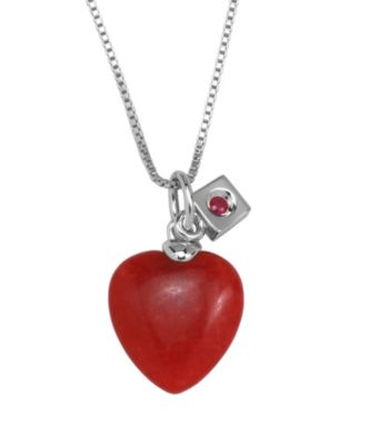 Rhodium Sterling Silver Dyed Red Jade Heart Necklace