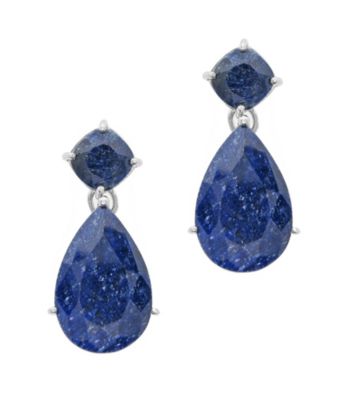 Cushion Cut and Pear Shapped Drop Earrings, Genuine Rough Cut Sapphire, 27.0 c.t. tw
