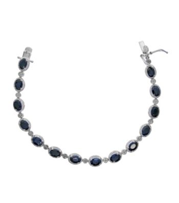 Oval Genuine Sapphire Rough Cut Bracelet, 9.1 CTTW with .015 Diamond Accent