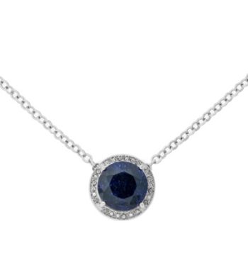 Round Framed Genuine Rough Cut Sapphire Necklace, 5.9 CTTW with .07 CTTW Diamond Accent