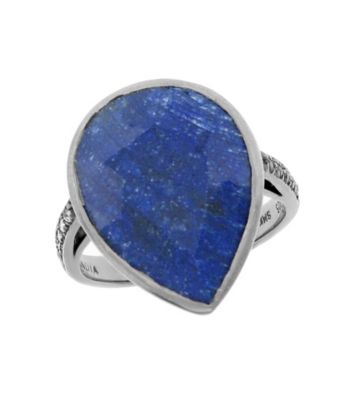 Pear Shaped Genuine Rough Cut Sapphire Ring, 14.5 CTTW, .015 Diamond Accent