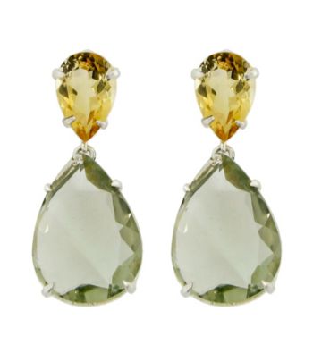 Drop Pear Shaped Earrings of Citrine & Green Amethyst