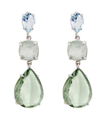 Multiple Shaped Sky Blue Topaz, Prehnite & Green Amethyst Earrings