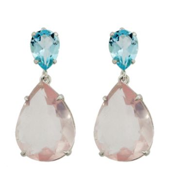Double Drop Sky Blue Topaz and Pink Amethyst Earrings