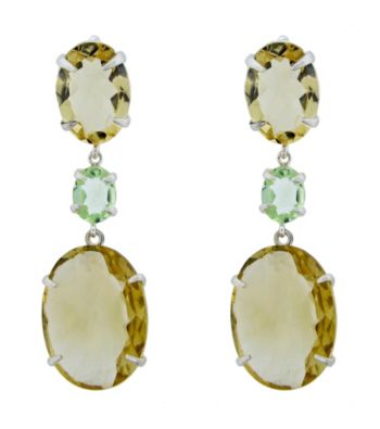 Oval Smokey Quartz and Citrine Triple Drop Earrings