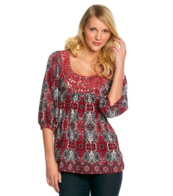 Oneworld Mosaic Print Embellished Top