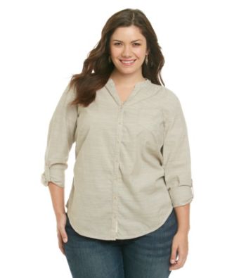 Ruff Hewn Plus Size Long Sleeve Buttondown Band-Collar Shirt