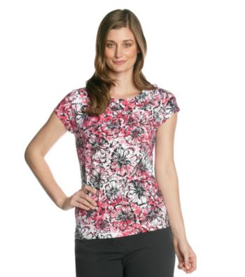 Laura Ashley Berry Floral Cap Sleeve Ballet Neck Tee
