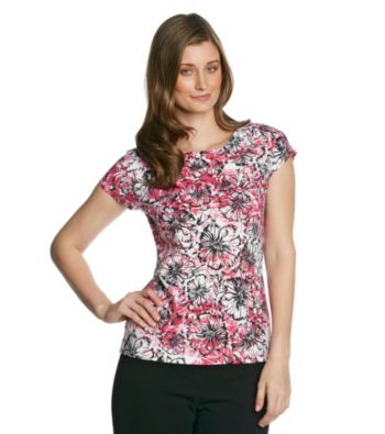 Laura Ashley® Petites's Berry Floral Cap Sleeve Ballet Neck Tee