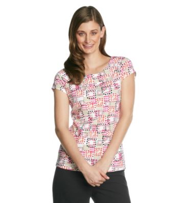 Laura Ashley Multi Dot Cap Sleeve Ballet Neck Tee