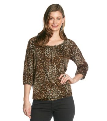 NY Collection Animal Printed Top With All Over Foil Dot