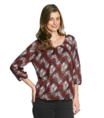 NY Collection Printed Top With All Over Shimmer