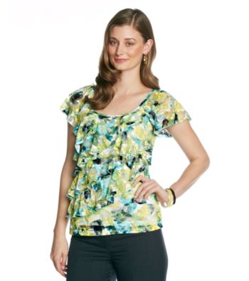 AGB® Lace Tiered Floral Knit Top
