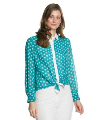AGB® Dot Print Point Collar Blouse