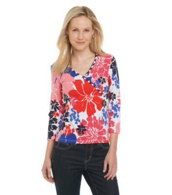 Ruby Rd.® Floral Printed Surplice Top with Beads