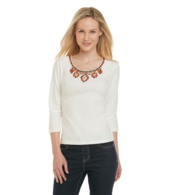 Ruby Rd.® Solid Beaded Scoopneck Top