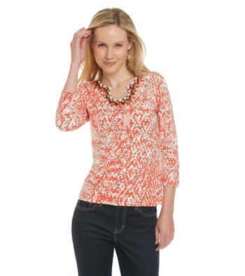 Ruby Rd. Beaded Open Keyhole Neckline Knit Top