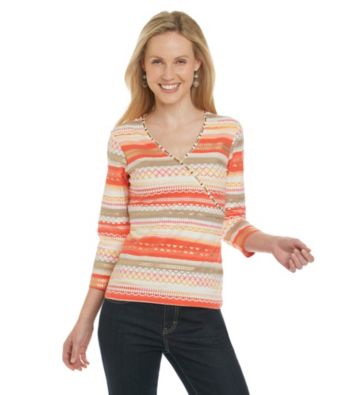 Ruby Rd. 3/4 Sleeve Surplice Knit Top with Foil