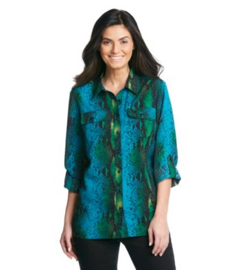 Notations Point Collar Roll Tab Sleeves Front Button Closure Blouse