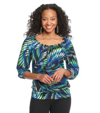 AGB® Petites' Printed Tie-Neck Peasant Top