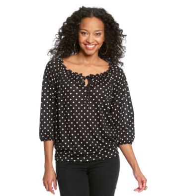 AGB® Petites' Printed Tie-Neck Peasant Top