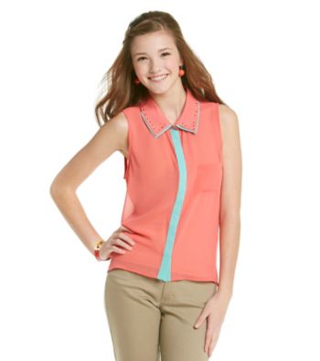 Sequin Hearts Juniors' Contrast Trim Woven Top