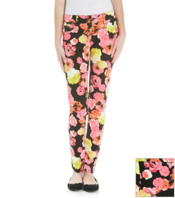 Sequin Hearts® Juniors' Neon Floral Print Skinny Jeans