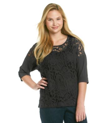 Eyeshadow® Juniors' Plus Size Lace Front Dolman Top