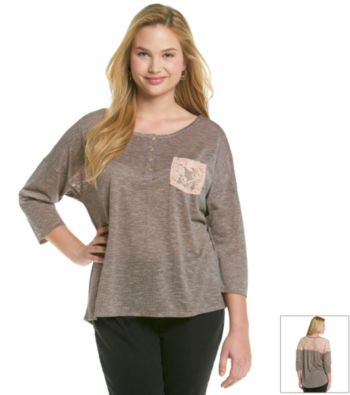 Eyeshadow® Juniors' Plus Size Striped Lace Back Tee