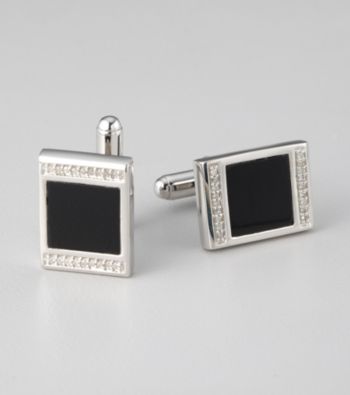 Stainless Steel Onyx/Diamond Accent Cuff Links