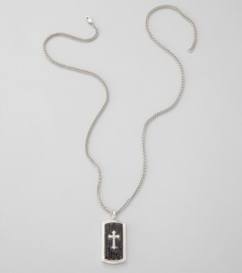 Black Sapphire Stainless Steel Dog Tag Necklace
