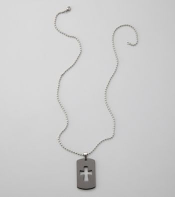 Black Stainless Steel Cross Dog Tag Necklace