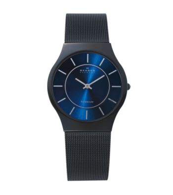 Skagen Denmark Men's Black Mesh Strap w/Blue Dial Watch
