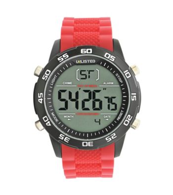 Unlisted by Kenneth Cole® Men's Watch with Red Rubber Strap and Digitatl Dial