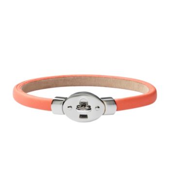 Fossil® Silvertone & Coral Leather Wrist Wrap