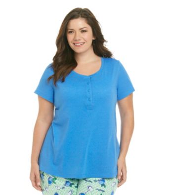 HUE® Sea Blue Plus Size Knit Henley Top
