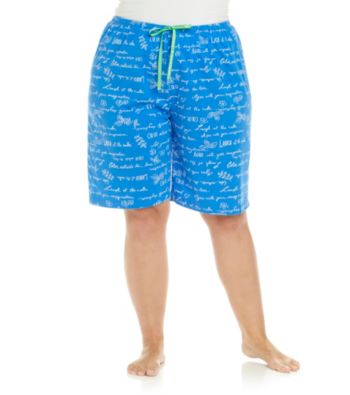 HUE® Sea Blue Plus Size Knit Bermuda Short - Blue Artscript Print