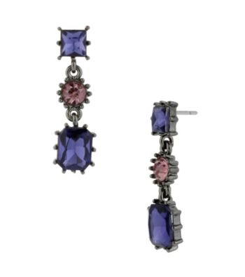 Betsey Johnson® Crystal & Purple Gem Link Linear Earrings