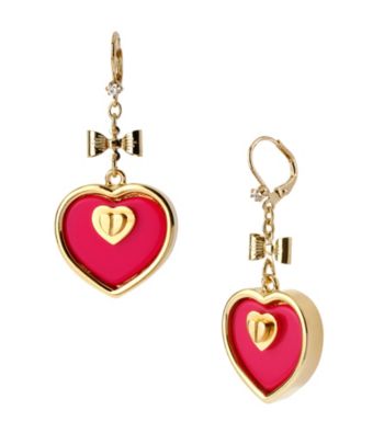 Betsey Johnson® Fuchsia & Goldtone Heart Drop Earrings