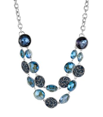 Kenneth Cole® Silvertone/Blue Faceted Bead & Disc Two Row Necklace