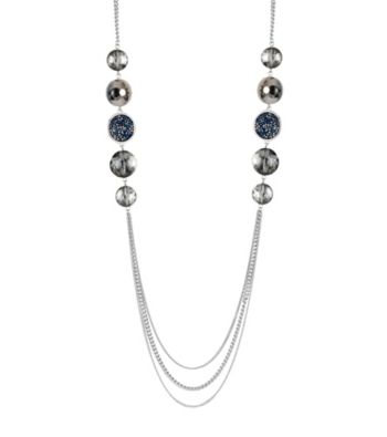 Kenneth Cole® Silvertone, Blue Faceted Bead Disc & Bead Long Necklace