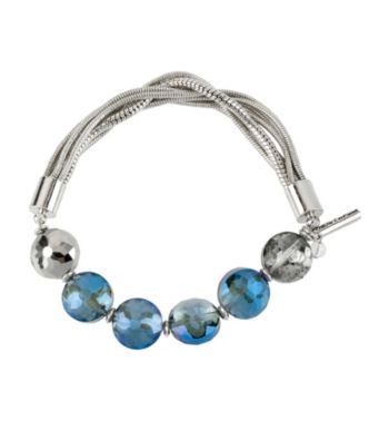 Kenneth Cole® Silvertone & Blue Faceted Bead Multi Chain Half Stretch Bracelet