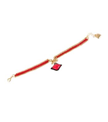 Betsey Johnson® Fuchsia & Goldtone Lips Charm Friendship Bracelet