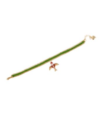 Betsey Johnson® Green & Goldtone Bird Charm Friendship Bracelet