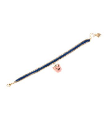 Betsey Johnson® Blue, Goldtone & Pink Pig Charm Friendship Bracelet
