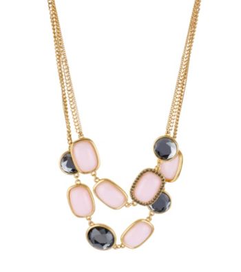 Kenneth Cole® Pink Pave Bead Two Row Goldtone Necklace