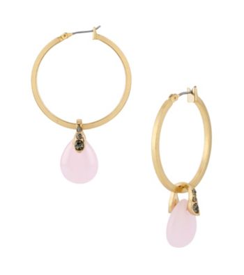 Kenneth Cole® Goldtone Pave and Pink Bead Drop Hoop Earrings