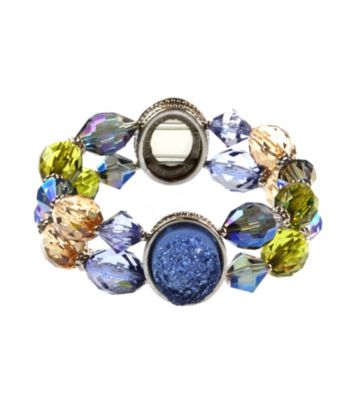 Napier® Silvertone and Multi Colored Blue and Purple Beaded Double Row Stretch Bracelet