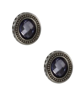 Napier® Light Antique Silver Pierced Button Earrings with Scroll Etching
