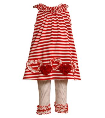 Bonnie Jean® Baby Girls' Red/White Striped Heart Leggings Set